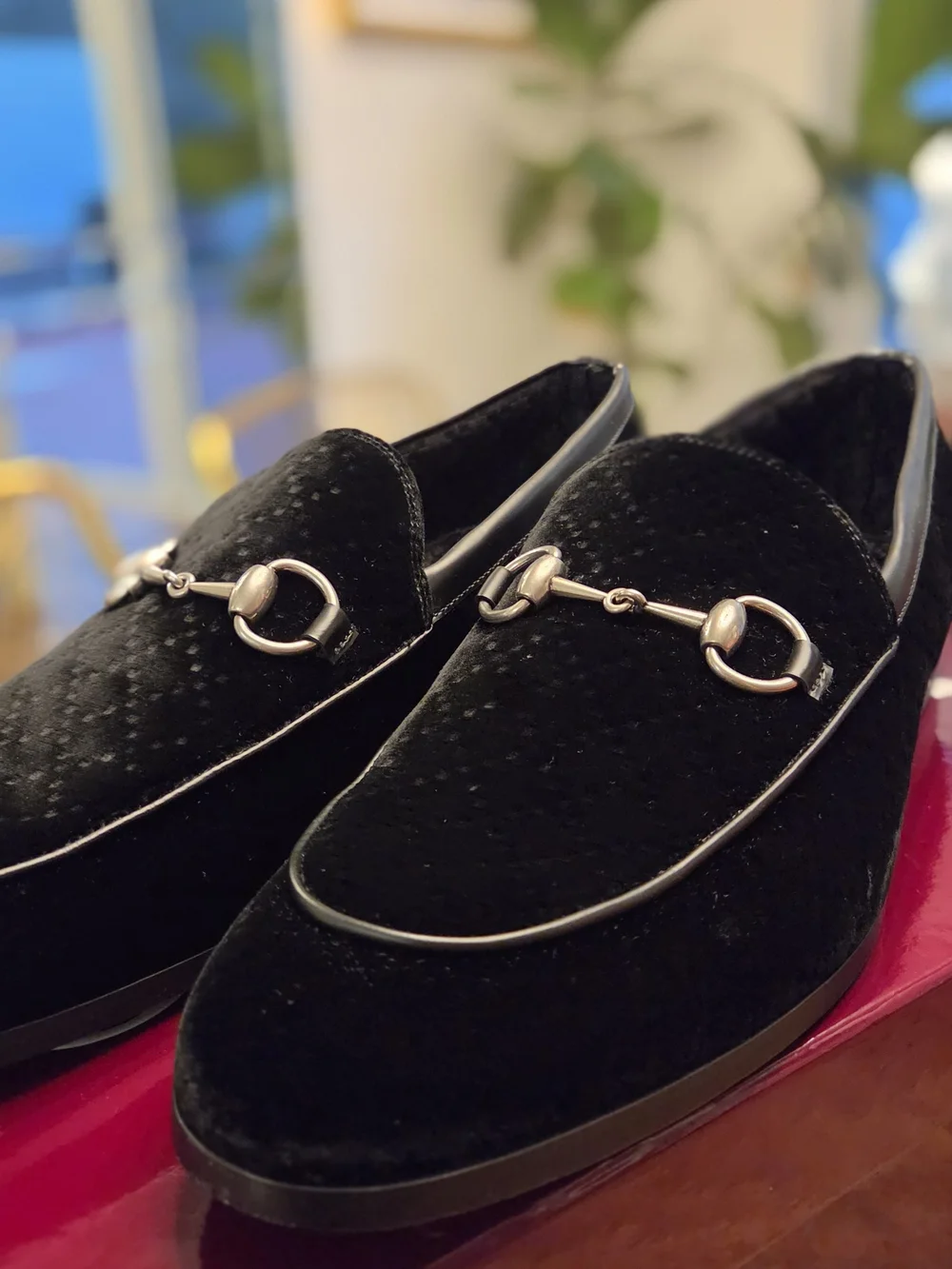 Gucci Black Velvet Horsebit Loafers with Silver Hardware